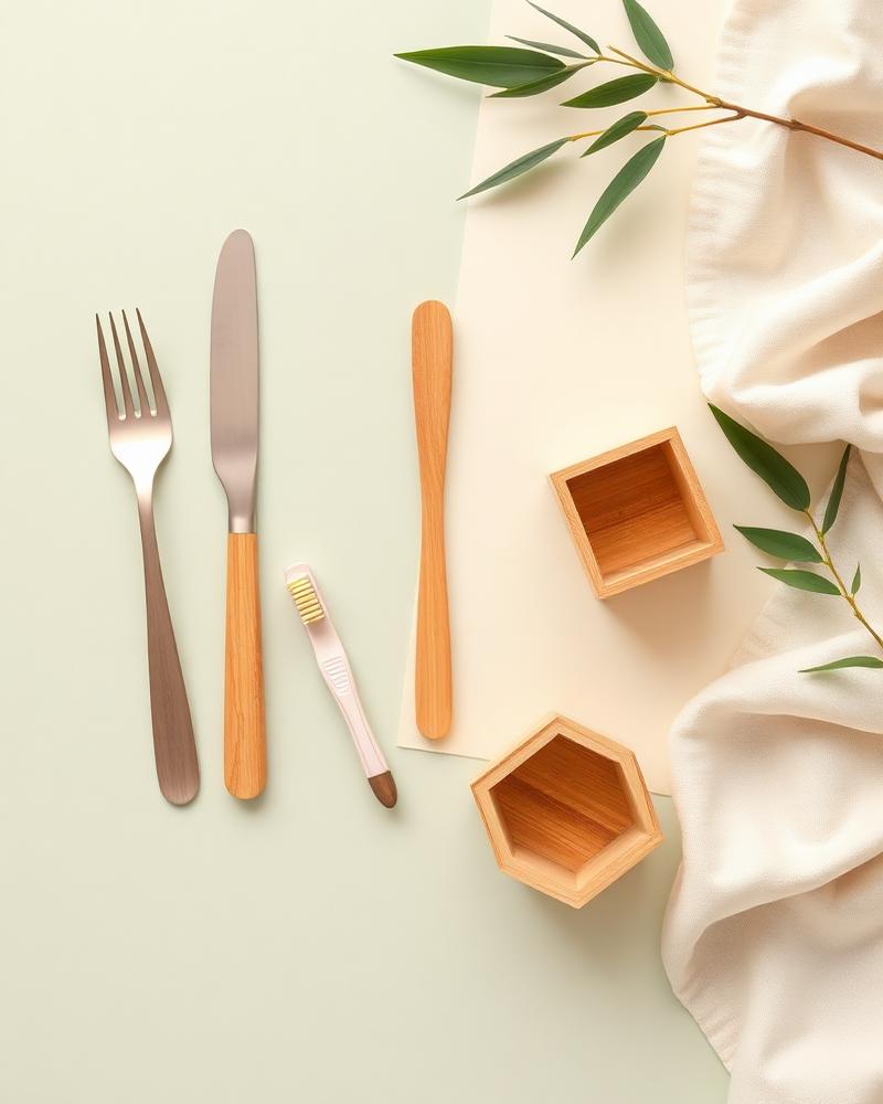 Flat lay of sustainable bamboo lifestyle essentials
