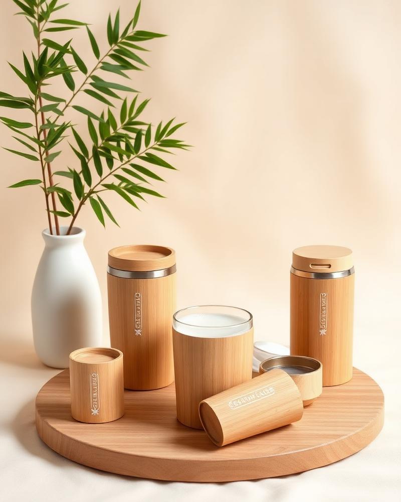 Bamboo travel mugs and drinkware set